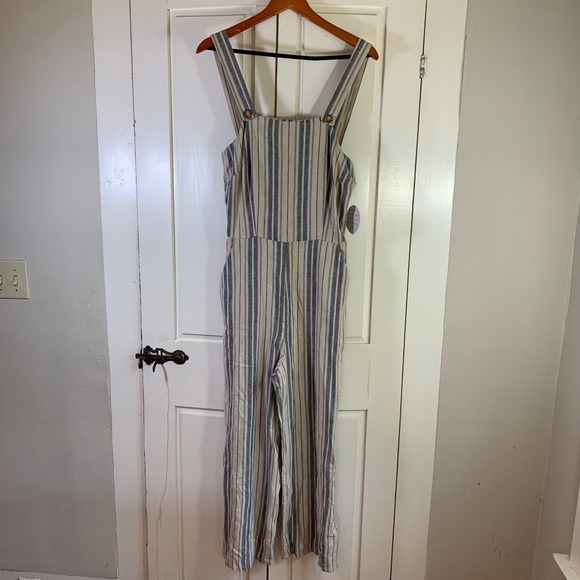 Gypsies & Moondust Pants - Gypsies & Moondust Striped Jumpsuit Women's Large Linen Blend Casual Coastal